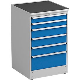 Drawer cabinet Treston, 6 drawers, lockable, W 715 x D 715 x H 1100 mm, steel, light grey RAL 7035/blue RAL 5007