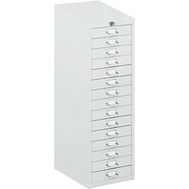 Drawer cabinet with central locking system, 15 drawers, 940 mm high, luminous grey