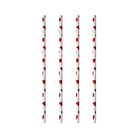Drinkrietjes Papstar Heart, wegwerp, L 200 x Ø 6 mm, gemaakt van FSC®-gecertificeerd papier, wit met rode hartjes, 100 st.
