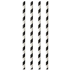 Drinkrietjes Papstar Stripes, wegwerp, L 290 x Ø 6 mm, gemaakt van FSC®-gecertificeerd papier, zwart en wit, 100 st.