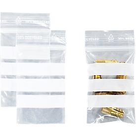 Drukzakken - polypropeen - 50% geregenereerd - 40 × 60 mm - 50 µm - 3 inschrijvingsvelden - transparant - pak van 1000 stuks