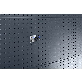 Dubbele gereedschapsklem Perfo, flexibel Ø 25-40 mm, met bodemplaat, B 85 x D 92 x H 69 mm, gegalvaniseerd metaal/rubber, zilver-zwart