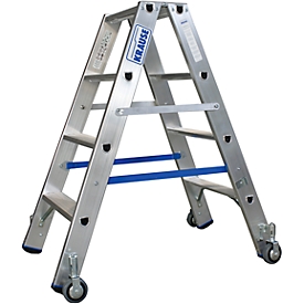 Dubbele trapladder van aluminium met wielen, 2 x 4 treden