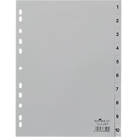 DURABLE kunststof indexbladen, A4 staand, cijfers 1-10, grijs