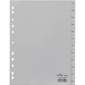DURABLE kunststof indexbladen, maanden jan.-dec., grijs