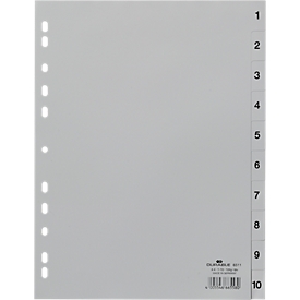 DURABLE Kunststoffregister, A4 hoch, Zahlen 1-10, grau
