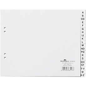 DURABLE Kunststoffregister, DIN A4 quer Halbformat, Buchstaben A-Z (20 Fächer), weiß