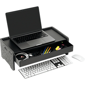 Durable monitor stand EFFECT, 3-way height-adjustable, up to 10 kg, with drawer up to 5 kg, metal/recycled PET felt, black