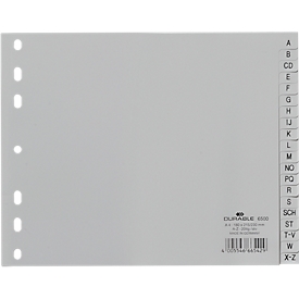 Durable plastic register, DIN A4 landscape half format, letters A-Z (20 compartments), gray