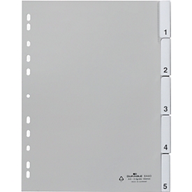 DURABLE PP-indexbladen met verwisselbare tabs, cijfers 1-5, grijs