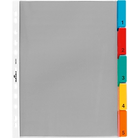 DURABLE PP-indexhoezen extra breed, 5 bladen, gekleurde tabs