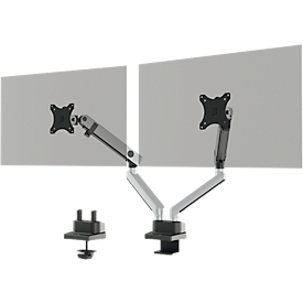Durable Select Plus-monitorhouder, voor 2 monitors tot 32", met bureausteun, draaibaar/zwenkbaar/in hoogte verstelbaar, VESA-compatibel, zilver
