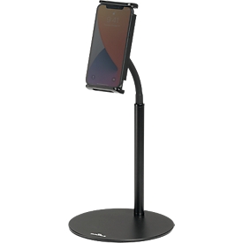 Durable Twist Table tablet holder, for tablets &amp; cell phones from 4.7-13", height-adjustable/rotatable/tilting, W 190 x D 190 x H 370 mm, plastic &amp; metal, black