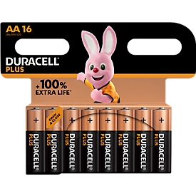 Duracell Alkaline Batterie Plus Extra Life, Mignon AA, LR06, 1,5 V, im Retail Blister, 16 Stück