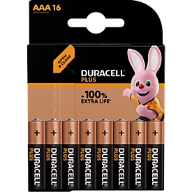 Duracell Alkaline batterij Plus Extra Life, Micro AAA, LR03, 1,5 V, in blisterverpakking, 16 stuks