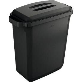 Duurzame Durabin Eco afvalbak, 60 L, met deksel, 2 draaggrepen, B 590 x D 282 x H 600 mm, gerecycled kunststof in Blaue Engel kwaliteit, zwart