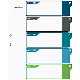 Duurzame index, 5 secties, DIN A4+, indexblad, computerbeschrijfbare index, met gekleurde tabbladen