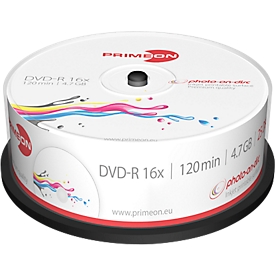 DVD-R PRIMEON, imprimable, jusqu'à 16 fois, 4,7 Go / 120 min., spindle de 25 unités