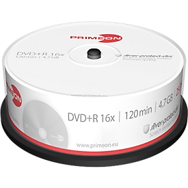 DVD+R PRIMEON, jusqu'à 16 fois, 4,7 Go / 120 min., spindle de 25 CD-R,