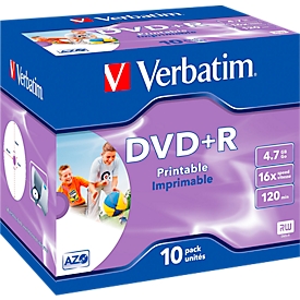 DVD-R Verbatim®, jusqu'à 16 fois, 4,7 Go / 120 min., 10 jewel cases