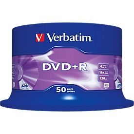DVD+R Verbatim®, jusqu'à 16 fois, 4,7 Go / 120 min., 50 pièces sur axe