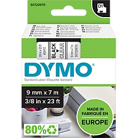 DYMO® Cassette de ruban D1 40910, 9 mm, transparent/noir