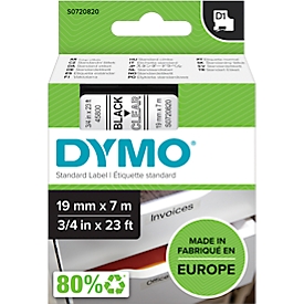 DYMO® Cassette de ruban D1 45800, 19 mm, transparent/noir