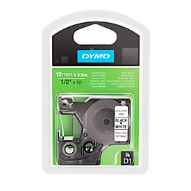 DYMO® D1 krachtige flexibele nylon tape, B 12 mm ,zwart/wit