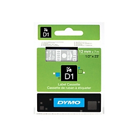 Dymo D1 - Selbstklebend - White on Transparent - Rolle (1,2 cm x 7 m)