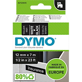 DYMO® Font Tape Cassette D1 45021, 12 mm breed, zwart/wit
