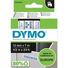 DYMO® Schriftbandkassette D1 45014, 12 mm breit, weiss/blau