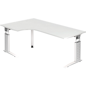 Eckschreibtisch TARVIS, B 2000 x T 1200/800 x H 680-860 mm, Gestell weiss, lichtgrau