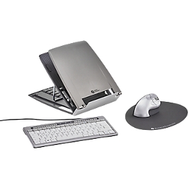 Economy set BakkerElkhuizen Thuiswerkset, 4-delig, laptophouder, toetsenbord, QWERTZ, verticale muis en gratis muismat