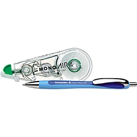 Economy set: ballpoint pen Slider Rave, ergonomic, blue ink, 5 pieces + correction tape MONO air, for left  & right handed, L 10 m x W 4.2 mm