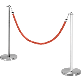 Economy set barrier post incl. Robe, Ø 280 x H 850 mm, stainless steel, 2 pieces + Robe with L 1.50 m, red