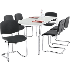 Economy set basculante ISO Swing, apilable, cubierta negra, dimensiones del asiento An 430 x Pr 420 x Al 470 mm, 6 piezas + mesa de conferencias, gris claro, An 1600 x Pr 800 x Al 720 mm