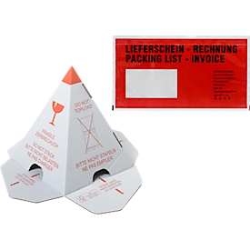 Economy set pallet caps Grünmarie®, 3-D effect, warning print, 100 pieces + document pouch Debatin DEBAPAC® PCR delivery note/invoice, DIN long, 240 pieces