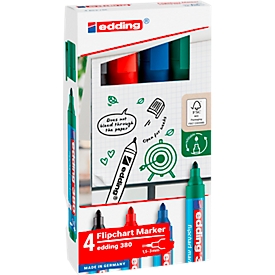 edding 380 Flipchart-Marker, Rundspitze, farbsortiert, 4er Set