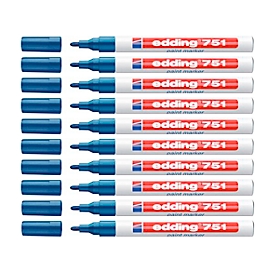 EDDING 751 lakmarker, 10 stuks, ronde punt, lijndikte 1-2 mm, blauw