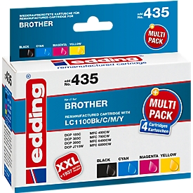 Edding Tintenpatronen EDD-435, ersetzt Brother LC-1100 CMYK (LC1100), Mixpack, schwarz, cyan, gelb, magenta