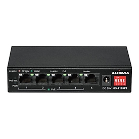 Edimax GS-1105PE - Switch - lange Reichweite, DIP-Schalter - unmanaged - 4 x 10/100/1000 (PoE+) + 1 x 10/100/1000 - Desktop, wandmontierbar