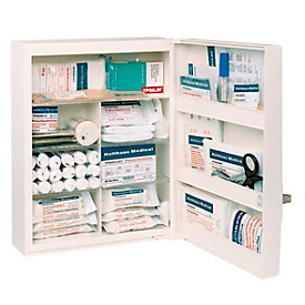 Eerste hulp kast FAMULUS, afsluitbaar, voor vulsets DIN 13157 &amp;13169, 7 binnenvakken, B 350 x D 150 x H 450 mm, wit
