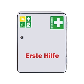 Eerstehulpkast HEIDELBERG, plaatstaal, veiligheidsslot, B 362 x D 140 x H 302 mm, zonder inhoud, wit