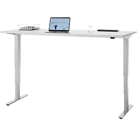 EHV Schreibtisch, elektrisch höhenverstellbar, bis 100 kg, 605–1265 mm, T-Fuß ohne Traverse, Up/Down-Panel, B 1800 x T 800, lichtgrau/silber