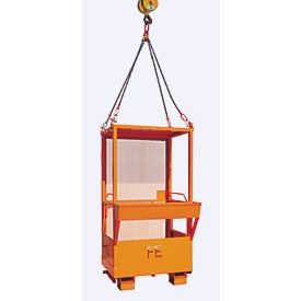 Eichinger-Industrie Arbeitsbühne für Gabelstapler und den Kranbetrieb, für 2 Personen, Seitentür/Werkzeugablage/Kranösen, Stahl, reinorange RAL 2004