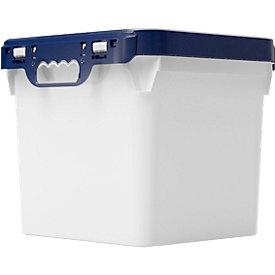 Eimer, quadratisch, Volumen 32 l, mit UN-Zertifizierung, lebensmittelecht, stapelbar, mit Deckel, Ø 380 x H 338 mm, HDPE, blau