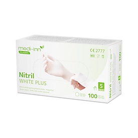 Einmalhandschuhe Medi-Inn® PS Nitril White Plus, für links/rechts, puderfrei, nicht steril, allergikergeeignet, Größe S, Nitril, weiß, 100 Stück