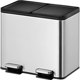 EKO Essential Recycler pedaalemmer, 2 x 10 liter, roestvrij staal, vingerafdrukbestendig, stay-open functie, B 403 x D 332 x H 369 mm, zilver/zwart