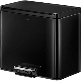 EKO Essential Recycler pedaalemmer, 20 + 9 liter, roestvrij staal, vingerafdrukbestendig, stay-open functie, B 462 x D 338 x H 411 mm, zwart