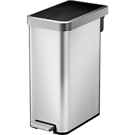 EKO Poubelle à pédale Ecofly II, inox, anti-traces de doigts, couvercle silencieux, L 280 x P 495 x H 650 mm, 45 litres, argent/noir